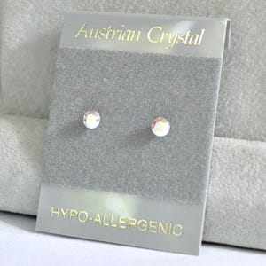 White Iridescent Crystal Hypoallergenic Stud Earrings, 3+mm Diameter