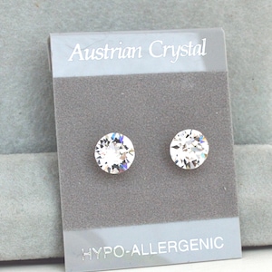 Crystal Hypoallergenic Studs, 8mm Faceted Austrian Round Chaton Cut Crystal Earrings, Crystal Color Name, Crystal Clear