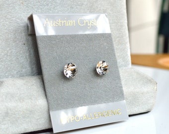Crystal Stud Hypoallergenic Earrings, 6mm Faceted Round Austrian Crystal Stud Earrings, Color Name: Crystal Clear