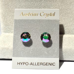 Purple Blue Rainbow Round Hypoallergenic Studs, 9mm Faceted Austrian Crystal Earrings, Crystal Color Name, Crystal Paradise Shine
