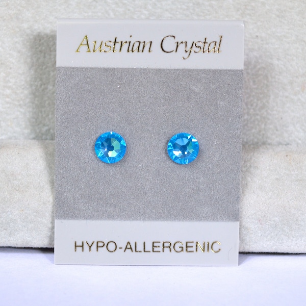 Blue Round Crystal Hypoallergenic Stud Earrings, 6mm Faceted Round Austrian Crystal Studs, Color Name:  Electric Blue