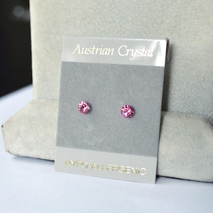 Pink Stud Earrings: 3+mm Crystals , Hypoallergenic findings - Color - Rose