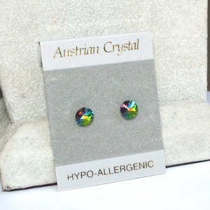 Rainbow Crystal Hypoallergenic Studs, 6mm Faceted Round Austrian Crystal Earrings, Crystal Color Name, Vitrail Medium