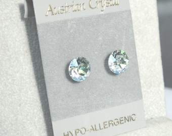 Light Blue Stud Earrings: 8mm Crystals, Hypoallergenic, Color - Lt. Azure Moonlight