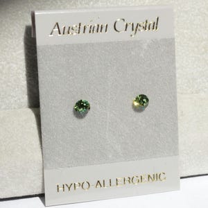 Hypoallergenic Green Crystal Stud Earrings, 3+mm Diameter