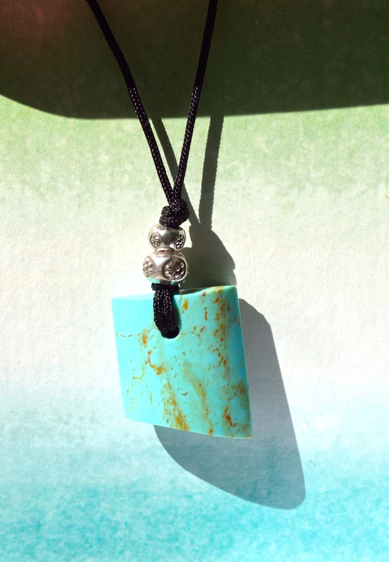 Turquoise Stone Handmade Pendant, Kingman Turquoise Adjustable Necklace