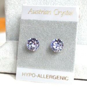 Purple Hypoallergenic Studs, 8mm Faceted Round Austrian Crystal Earrings, 1 pair, Crystal Color: Provence Lavender