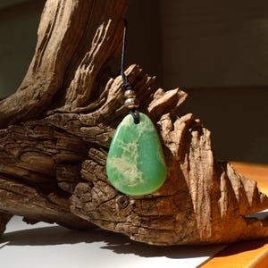 Variscite Stone Handmade Adjustable Pendant w/Hill Tribe Fine Silver Beads,  Free Storage Pouch, Carded/Boxed for Gifting
