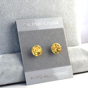 Yellow Crystal Hypoallergenic Studs, 7mm Faceted Round Austrian Crystal Earrings, Crystal Color Name, Sunflower Yellow