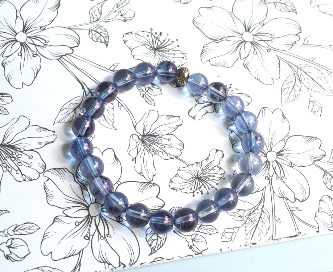 Blue Quartz Bead Handmade Stretch Bracelet, Tanzine Aura 8mm Quartz