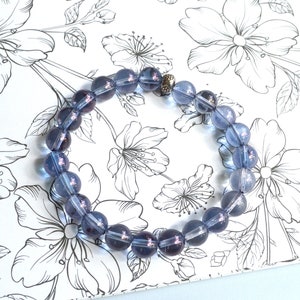 Blue Quartz Bead Handmade Stretch Bracelet, Tanzine Aura 8mm Quartz Bead Stretch Bracelet, Free Brocade Pouch, Boxed for Gifting