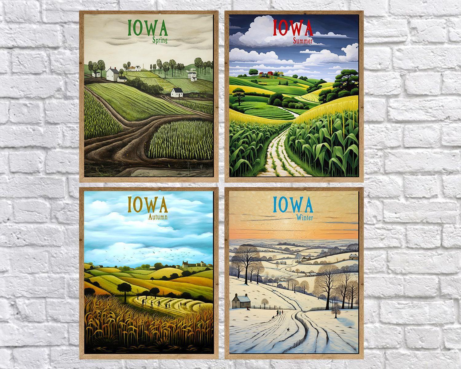 Iowa Posters, Discounted Set, Iowa Prints, Four Seasons, Des Moines Art, Iowa Decor, Farm Print, Rural Art st4 #vp566