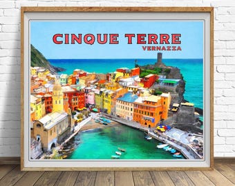 Cinque Terre Print, Vernazza Poster, Italy Print, Cinque Terre Poster, Italy Poster Vintage Travel Wall Art bundle-h #vp52