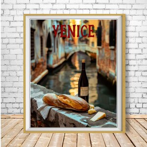 Venice Poster, Italy Print, Kitchen Decor, Wine Art, Venice Print, Vintage Travel Poster, Retro Travel Poster, Food Cuisine bundle-v #vp747