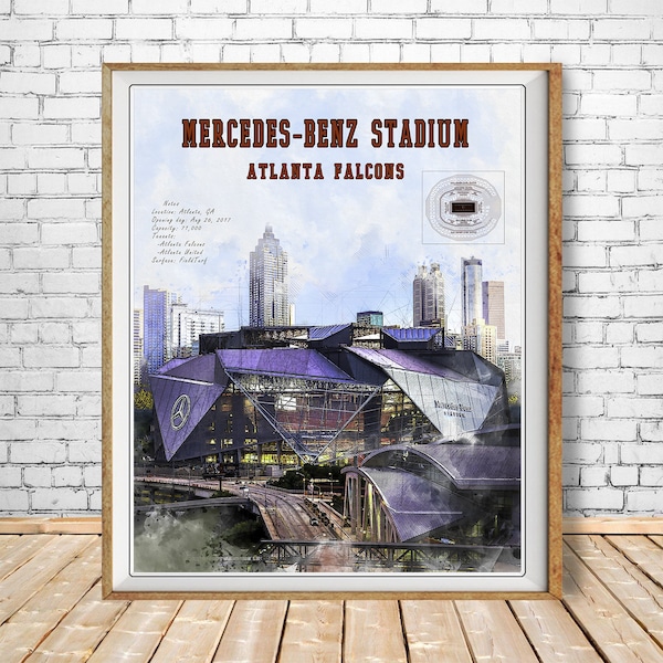 Atlanta Falcons Poster, Mercedes-Benz Stadium, Architectural Rendering, Georgia Decor, Atlanta Print st1 #vp210