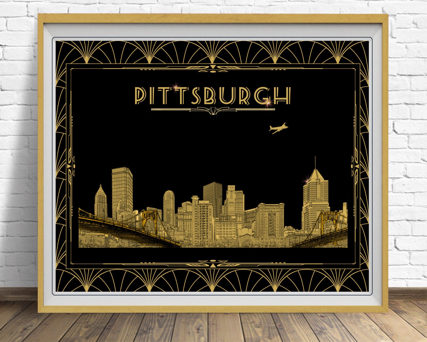 Pittsburgh Skyline Print Art Deco Poster Pittsburgh Etsy