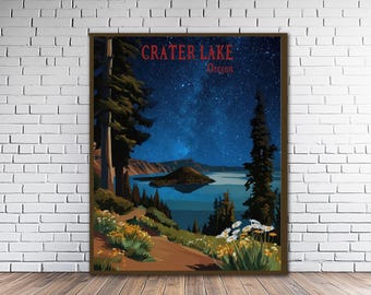 Crater Lake Poster, Oregon Travel Poster, Night Stars Milky Way, National Park Poster, Pacific Northwest Decor, Fine Art (#st1v-vp1645)