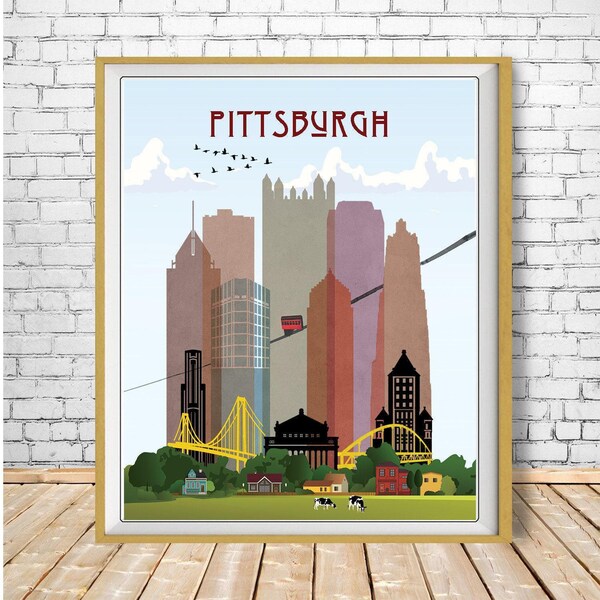 Póster de Pittsburgh, lámina de Pensilvania, póster del horizonte de Pittsburgh, decoración de Pensilvania, arte de Pittsburgh (#st1v-vp0166)