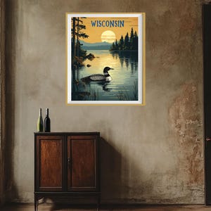 Wisconsin Poster, Loon Print, Lake House Print, Madison Milwaukee Wisconsin Decor, Wisconsin Landscape, State Bird Print (#st1v-vp0901) image 7