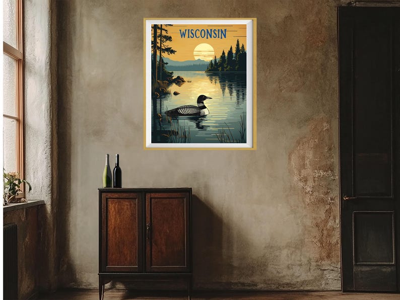 Wisconsin Poster, Loon Print, Lake House Print, Madison Milwaukee Wisconsin Decor, Wisconsin Landscape, State Bird Print (#st1v-vp0901) image 7
