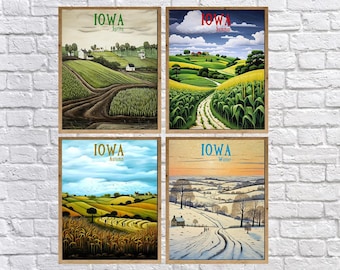 Iowa Posters, Discounted Set, Iowa Prints, Four Seasons, Des Moines Art, Iowa Decor, Farm Print, Rural Art (#st4-vp0566)