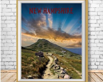New Hampshire Poster, Mount Washington Print, White Mountains Poster, New England Decor New Hampshire Decor, Art for Hikers (#st1v-vp0801)