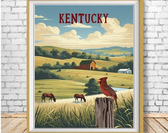 Kentucky Poster, Cardinal Print, State Bird, Kentucky Landscape Print, Cardinal Bird, Art for Birders, (#st1v-vp0512)
