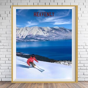 Heavenly Ski Area Poster, Lake Tahoe Ski Resort Print, California Print, Ski Poster, Skiing Decor Wall Art, nevada ski bundle-v #vp1194