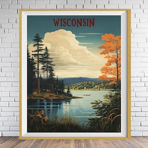 Wisconsin Poster, Canoe Print, Lake House Print, Madison Milwaukee Wisconsin Decor, Wisconsin Landscape, Scenic Print bundle-v #vp1136