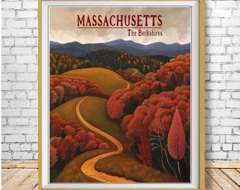 Berkshire Mountains Poster, Massachusetts Print, Berkshires Print, Autumn Colors Print, New England Decor, Autumn Print (#st1v-vp0596)