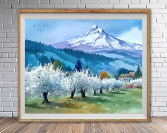 Hood River Valley Print, Mount Hood Poster, Oregon Poster, Portland Art Mt Hood Print Pacific Northwest Decor Travel Poster (#st1h-vp1417)