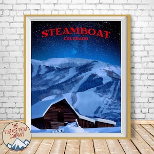 Colorado Ski Poster, Steamboat Springs Print, Milky Way Night, Skiing Decor, Steamboat Skiing Wall Art bundle-v #vp337