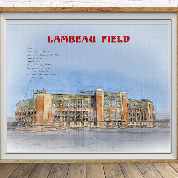 Green Bay Packers Poster, Lambeau Field Print, Packers Decor, Architectural Rendering, Packers Print, Wisconsin Art st1 #vp608