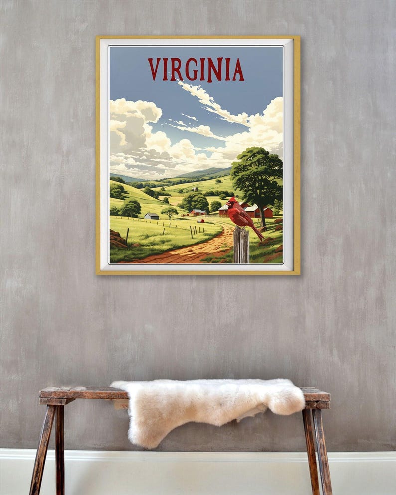 Virginia Cardinal Sign Virginia Poster, Cardinal Print, State Bird, Virginia Landscape Print ...