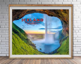 Seljalandsfoss Waterfall Iceland Travel Poster – Vintage Fine Art Print (#st1v-vp0060)