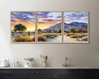 Desert Landscape Print near Palm Springs CA – Serene Natural Wall Art, California Desert Poster, Desert Decor Watercolor (#p3-vp1710)