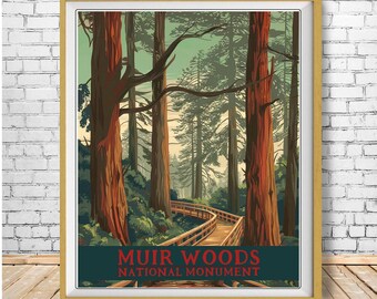 Muir Woods Poster, Muir Woods Print National Park Print, California Vintage Travel Poster (#st1v-vp0660)