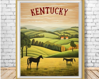 Kentucky Poster, Kentucky Horse Country Print, Horse Art, Kentucky Landscape Print, Horse Poster, Kentucky Print st1 #vp553