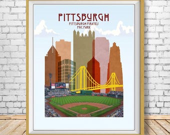 Pittsburgh Pirates Poster, Pirates Print, Pittsburgh Skyline Poster, Pennsylvania Decor (#st1v-vp0161)