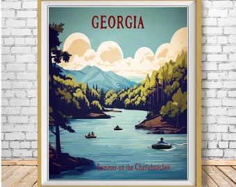 Georgia Poster, Chattahoochee River, Tubing Print, Georgia Print, Atlanta Decor, Rafting, Wall Art st1 #vp554