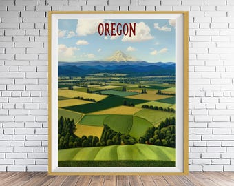 Oregon Travel Poster, Mount Hood Print, Willamette Valley, Portland Decor, Oregon Print, Pacific Northwest Decor Salem (#st1v-vp0955)