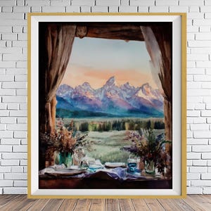 Grand Teton Watercolor Print, National Park Poster, Mountain Landscape Print, Wyoming Art, Western Decor, Jackson Wyoming bundle-v #vp937