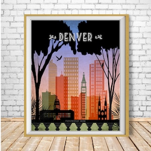 Denver Skyline Print, Colorado Art, Denver Poster, Cityscape Art, Travel Poster, Wall Art st1 #vp207