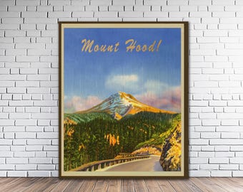 Retro Travel Poster of Mount Hood Oregon Vintage Wall Art Print (#st1v-vp0400)