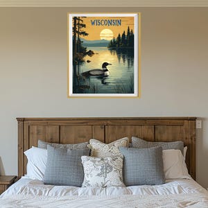 Wisconsin Poster, Loon Print, Lake House Print, Madison Milwaukee Wisconsin Decor, Wisconsin Landscape, State Bird Print (#st1v-vp0901) image 4
