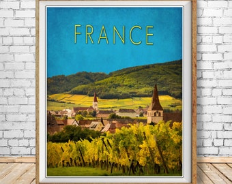 France Print, Vintage Travel Poster, Vineyard Print, France Poster, French Village, Wall Art, Home Decor st1 #vp176