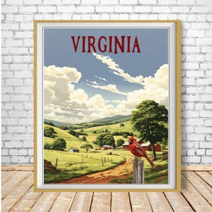 Virginia Poster, Cardinal Print, State Bird, Virginia Landscape Print, Cardinal Bird, Art for Birders, bundle-v #vp513
