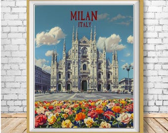Milan Italy Poster, Milan Duomo, Cathedral Print, Milan Poster, Italy Print, Vintage Travel Poster, Retro Travel Poster (#st1v-vp0738)