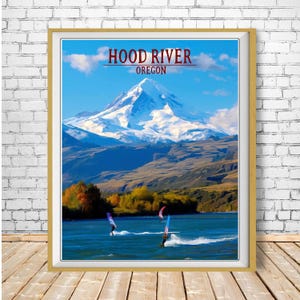 Windsurfing Poster, Hood River Oregon Print, Columbia River Gorge Print, Mount Hood, Travel Poster Wind Surfing Oregon Decor bundle-v #vp615