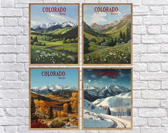 Colorado Mountain Posters, Discounted Set, Colorado Landscape Prints, Four Seasons, Colorado Springs Decor, Boulder Denver Art (#st4-vp0647)